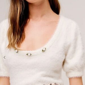 FOR LOVE AND LEMONS CROPPED FAUX MOHAIR TOP WITH GORGEOUS PUFF SLEEVES SIZE M